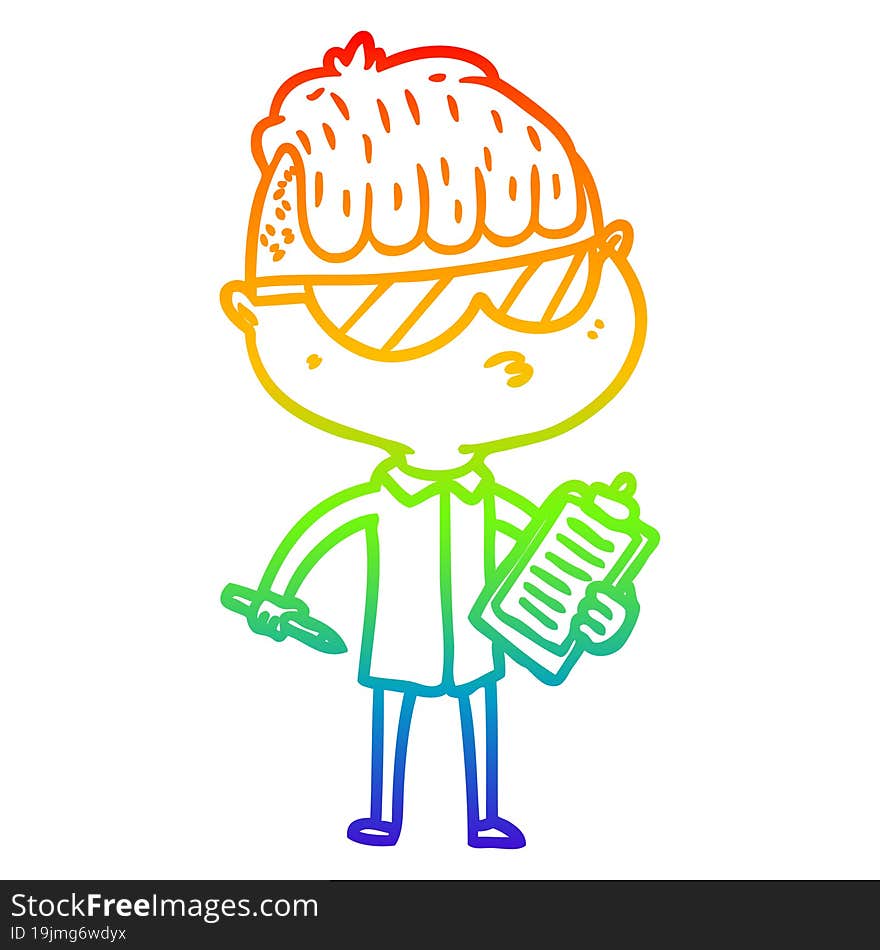 rainbow gradient line drawing cartoon boy wearing sunglasses