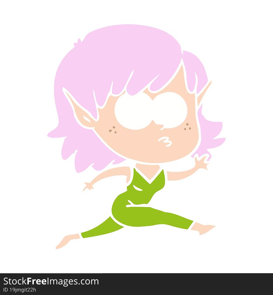 Flat Color Style Cartoon Elf Girl Running