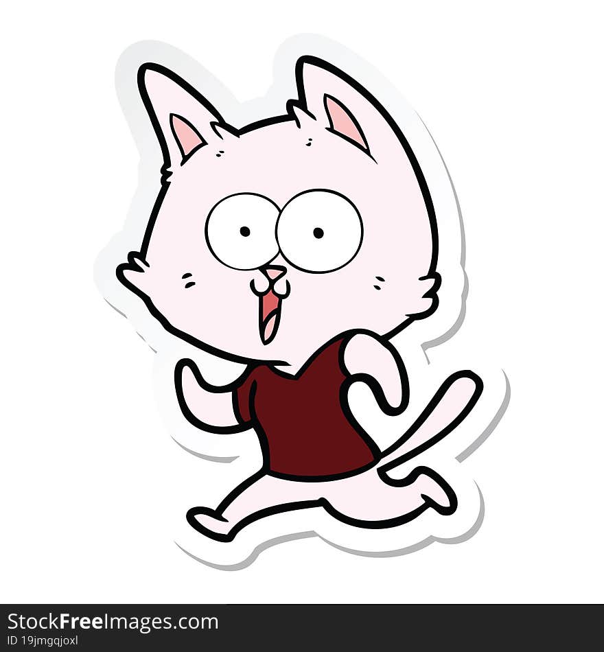 sticker of a funny cartoon cat jogging