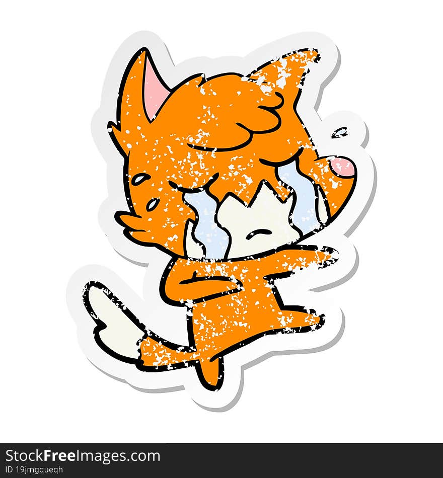 Distressed Sticker Of A Crying Fox Cartoon Dancing