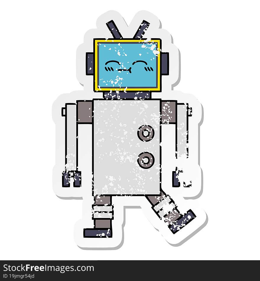 Distressed Sticker Of A Cute Cartoon Robot