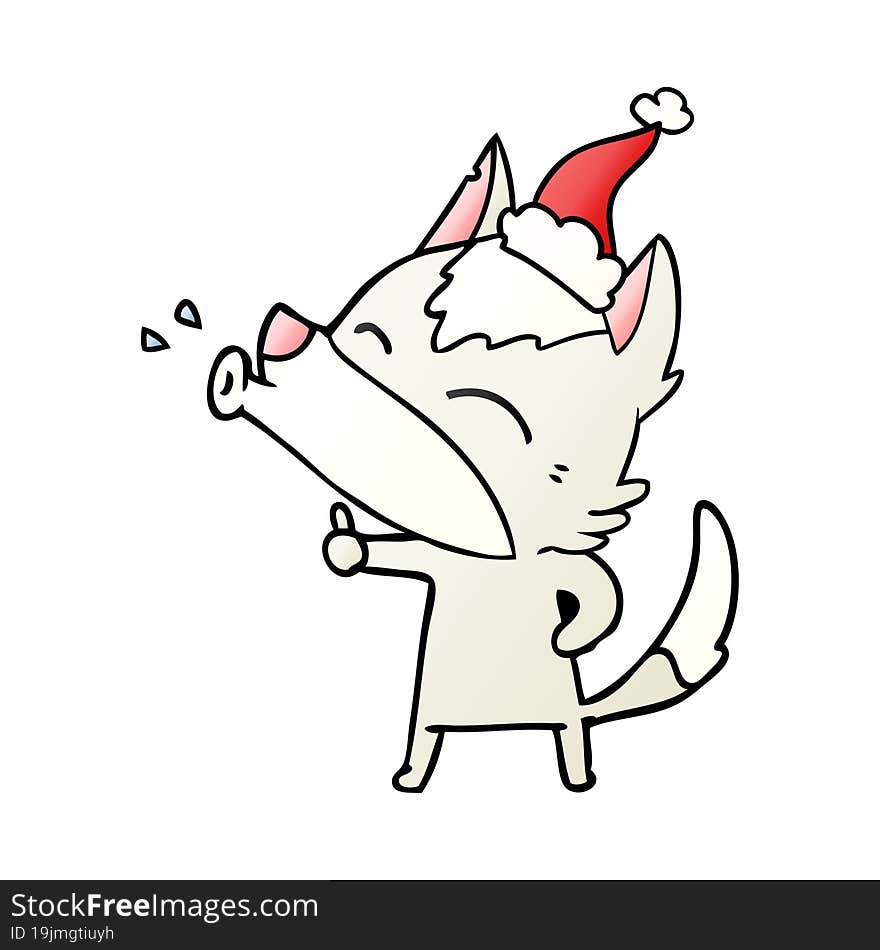 howling wolf gradient cartoon of a wearing santa hat