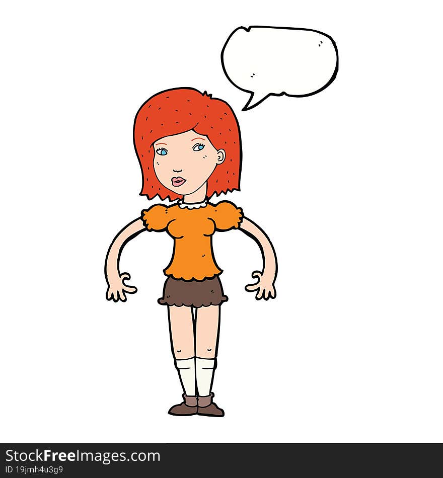 cartoon woman looking sideways with speech bubble