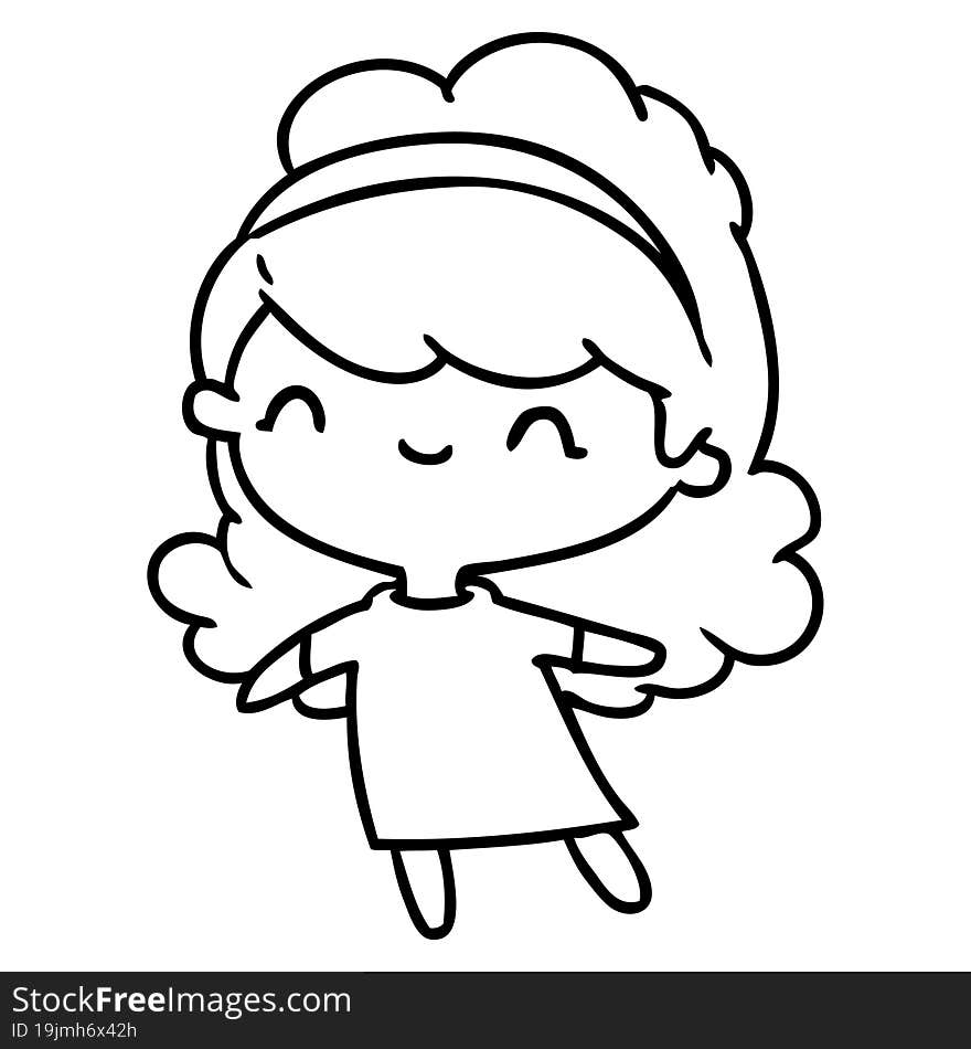 line drawing illustration kawaii girl with head band. line drawing illustration kawaii girl with head band