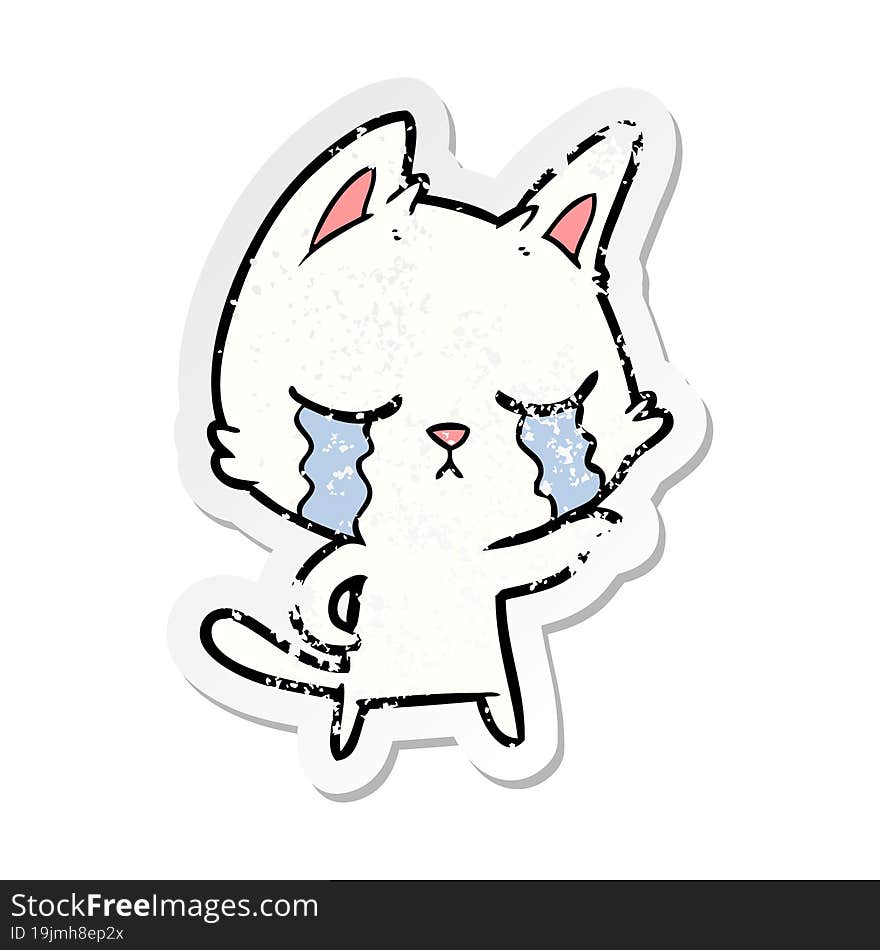 distressed sticker of a crying cartoon cat