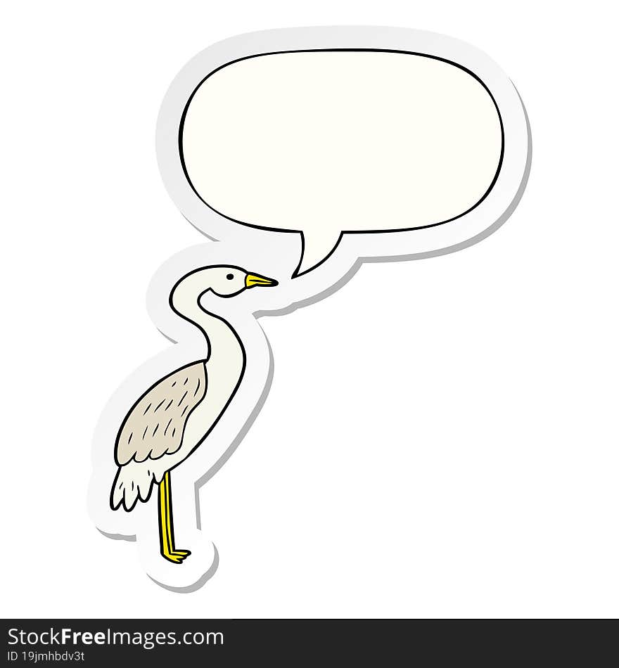 cartoon stork with speech bubble sticker. cartoon stork with speech bubble sticker