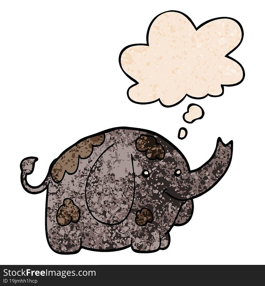 Cartoon Elephant And Thought Bubble In Grunge Texture Pattern Style