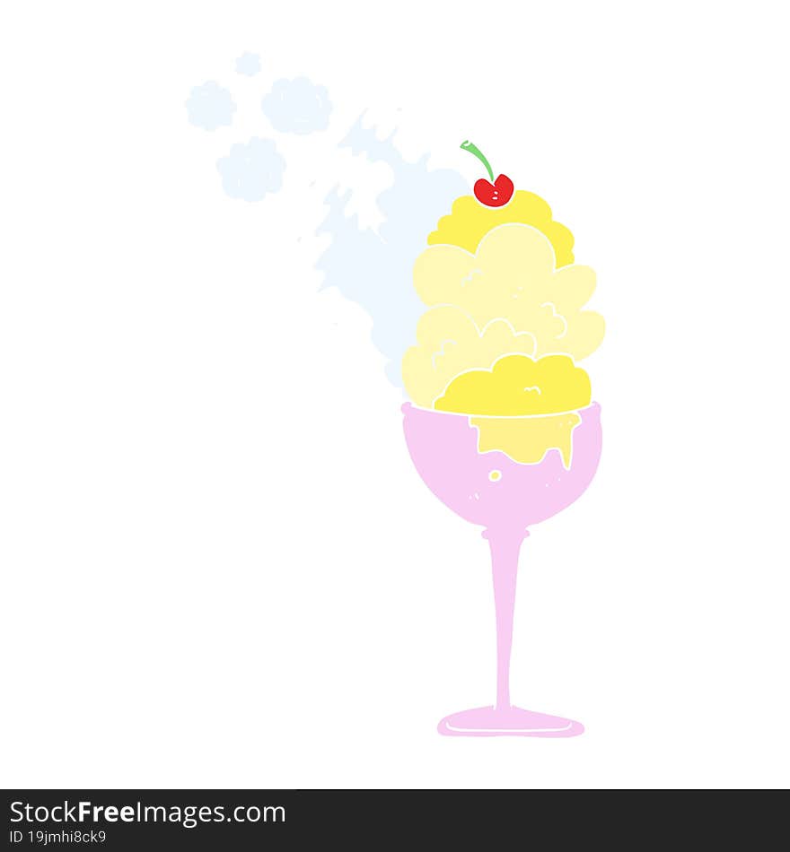 flat color illustration of a cartoon cold ice cream