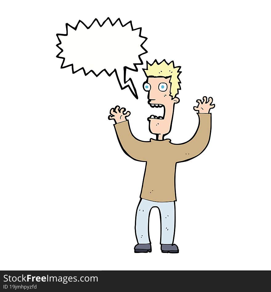 cartoon terrified man with speech bubble