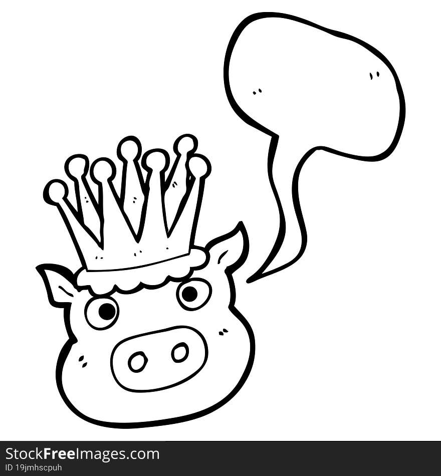 Speech Bubble Cartoon Crowned Pig