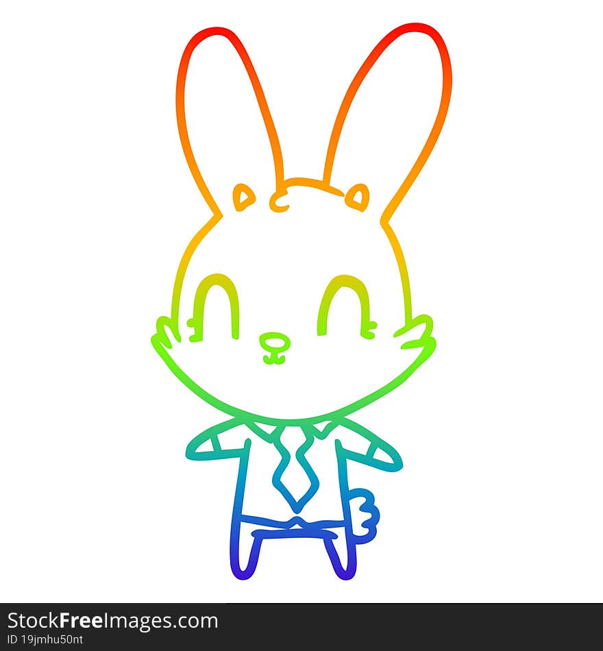 rainbow gradient line drawing cute cartoon rabbit in shirt and tie