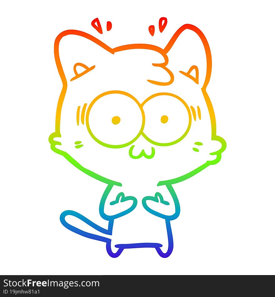 rainbow gradient line drawing of a cartoon surprised cat