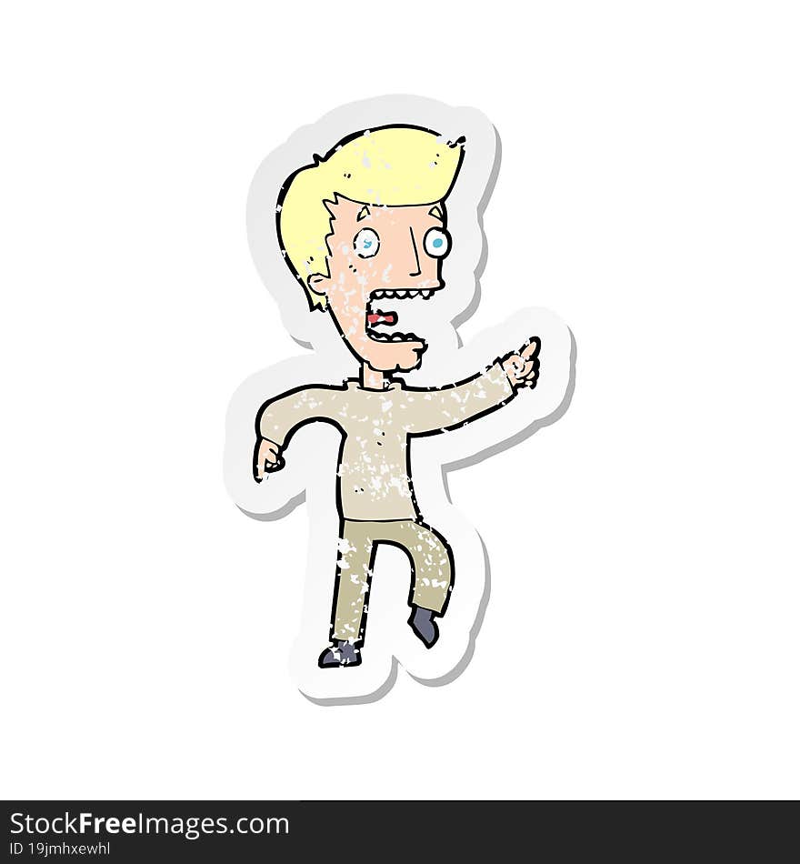 retro distressed sticker of a cartoon terrified man