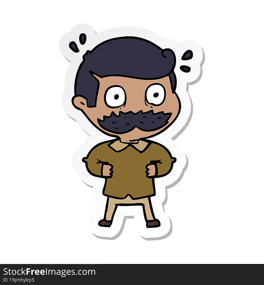 sticker of a cartoon man with mustache shocked