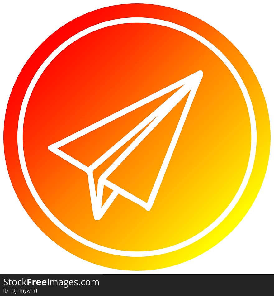 paper plane circular icon with warm gradient finish. paper plane circular icon with warm gradient finish