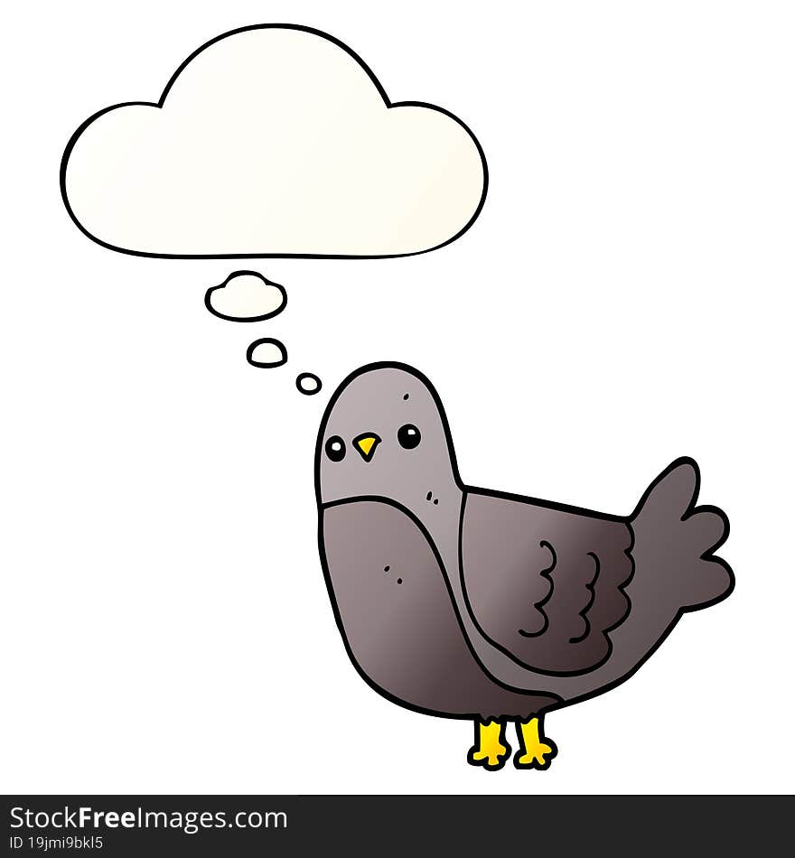 cartoon bird with thought bubble in smooth gradient style