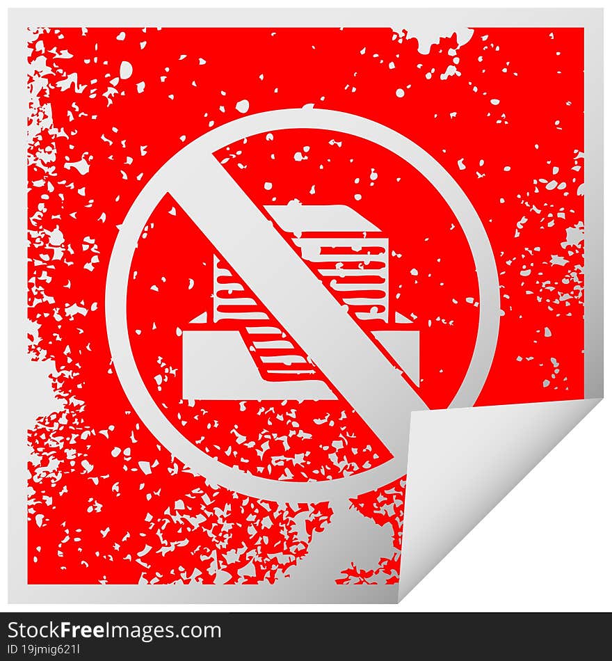 distressed square peeling sticker symbol of a paperless office symbol