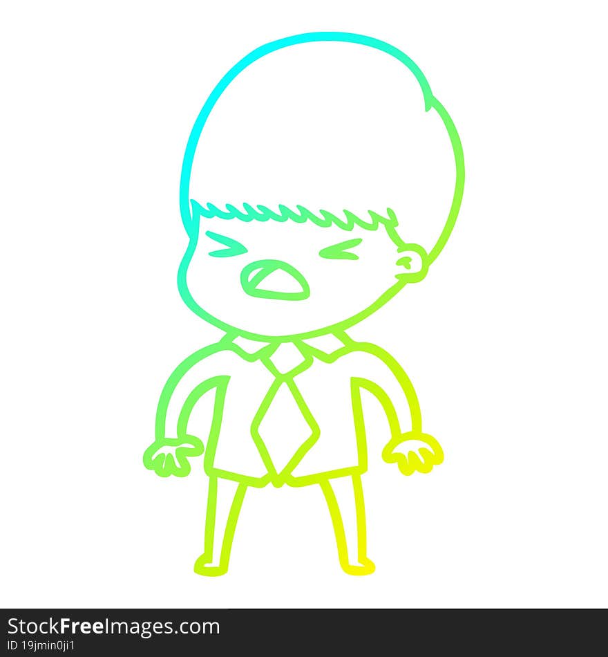 cold gradient line drawing cartoon stressed man