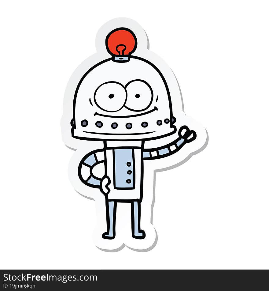 sticker of a happy carton robot with light bulb