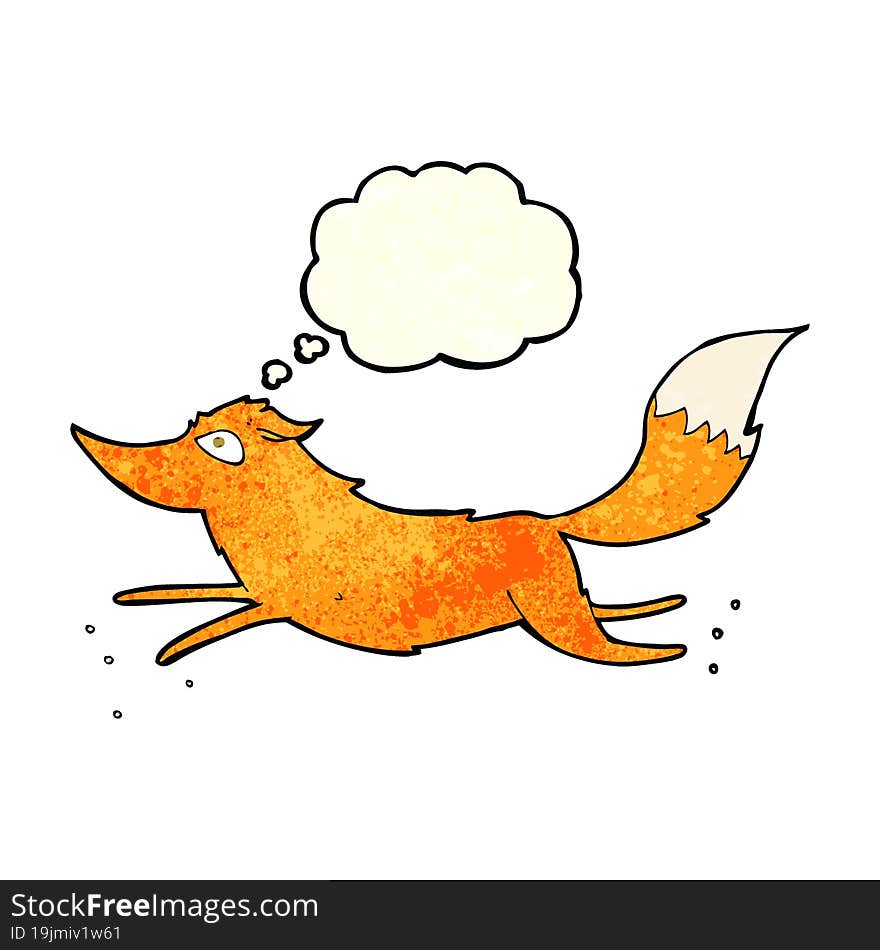 cartoon fox running with thought bubble