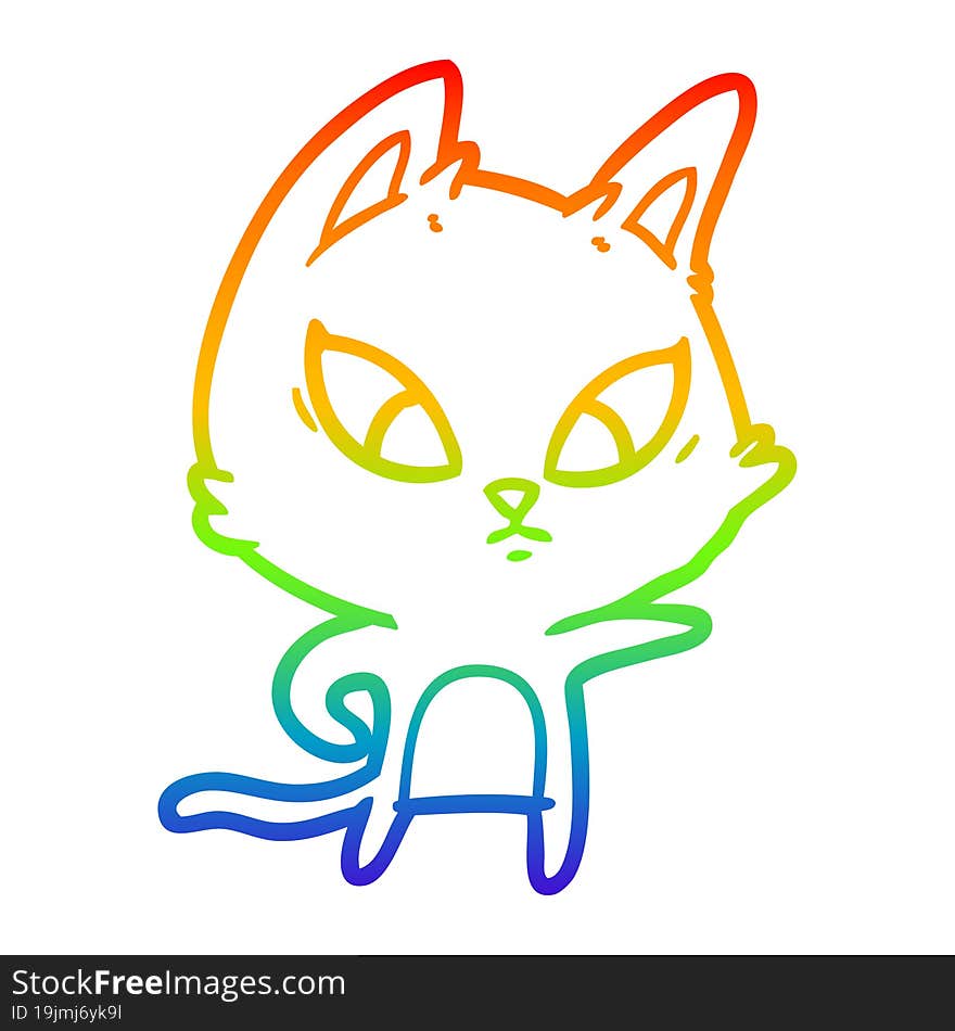 rainbow gradient line drawing of a confused cartoon cat