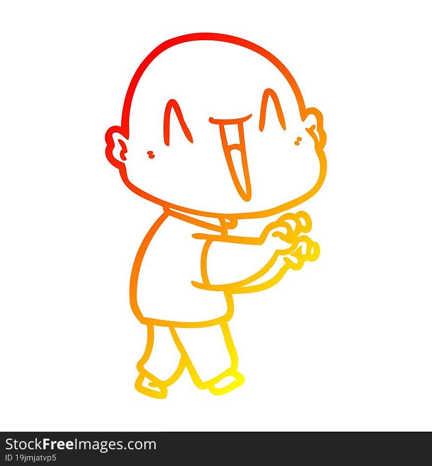 warm gradient line drawing happy cartoon bald man