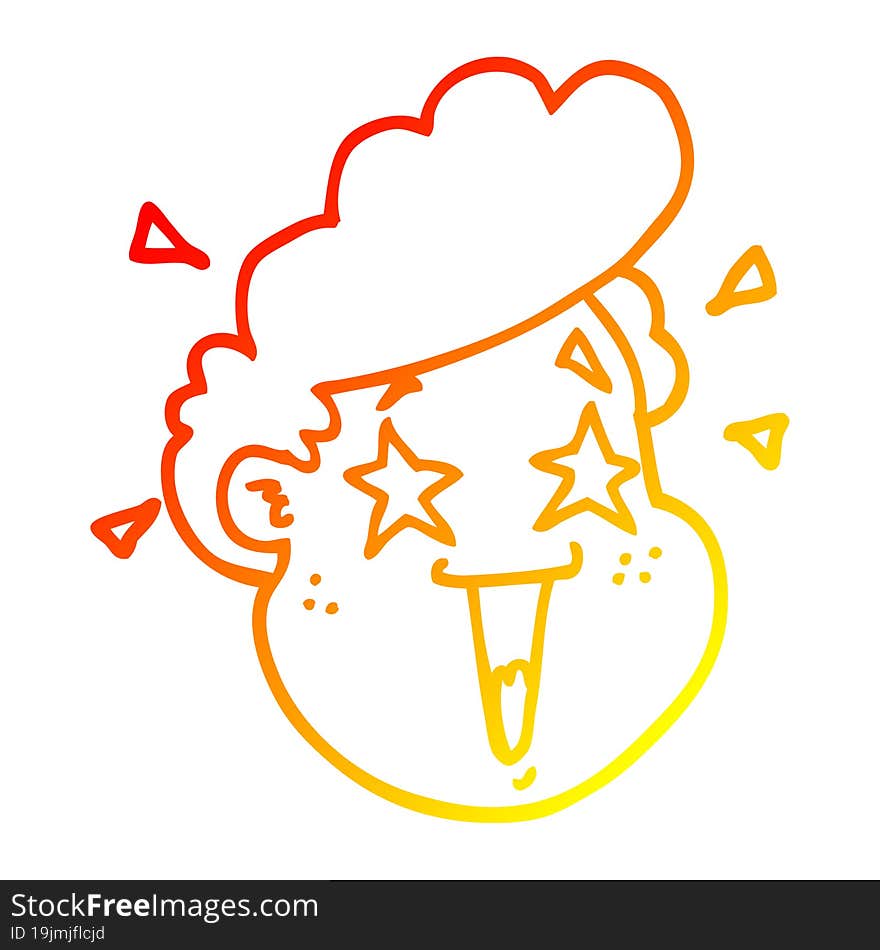 warm gradient line drawing of a cartoon happy face