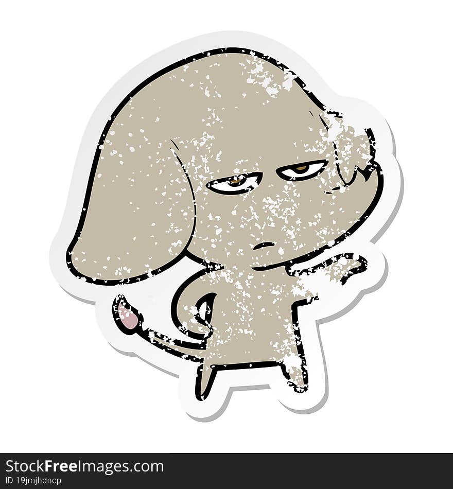 distressed sticker of a annoyed cartoon elephant