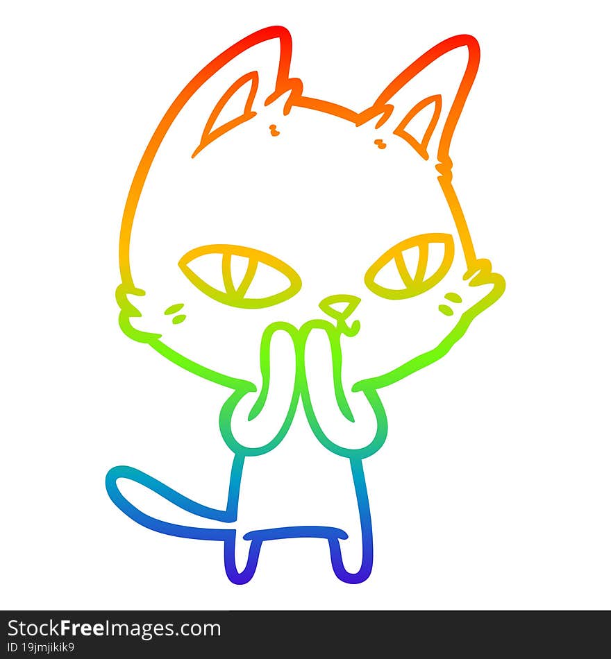 rainbow gradient line drawing of a cartoon cat staring