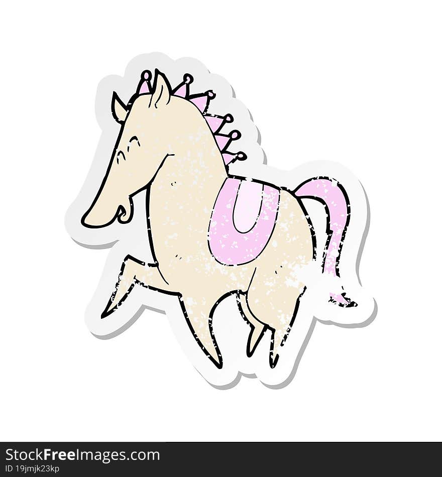 retro distressed sticker of a cartoon prancing horse