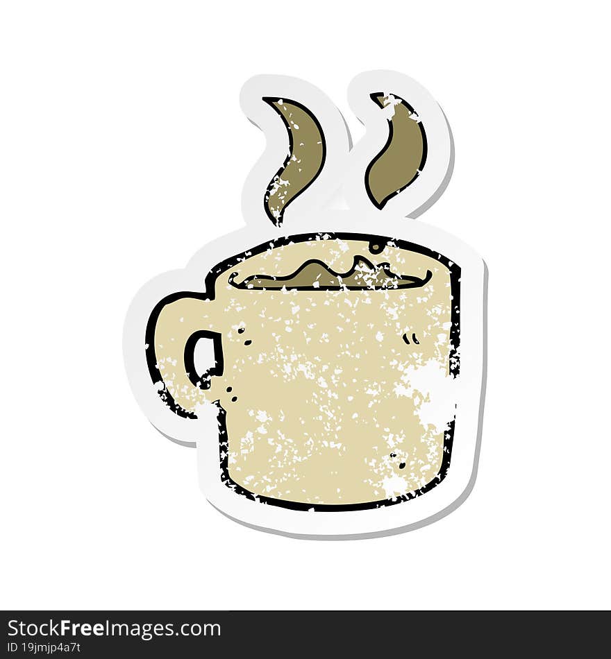 Retro Distressed Sticker Of A Cartoon Mug Of Coffee