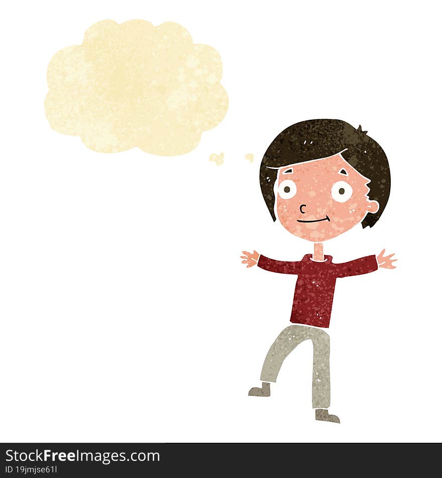 Cartoon Excited Boy With Thought Bubble