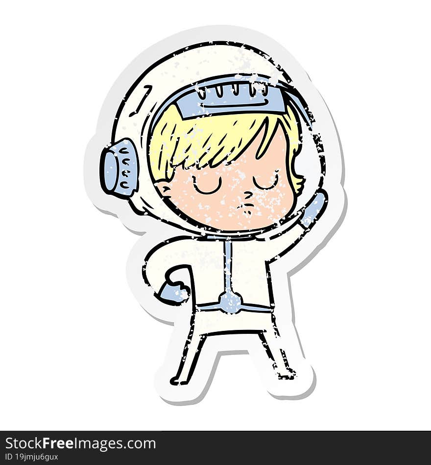 Distressed Sticker Of A Cartoon Astronaut Woman