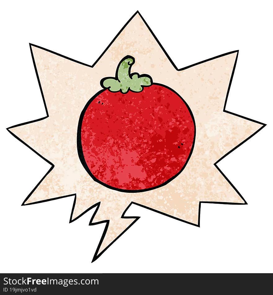 Cartoon Tomato And Speech Bubble In Retro Texture Style