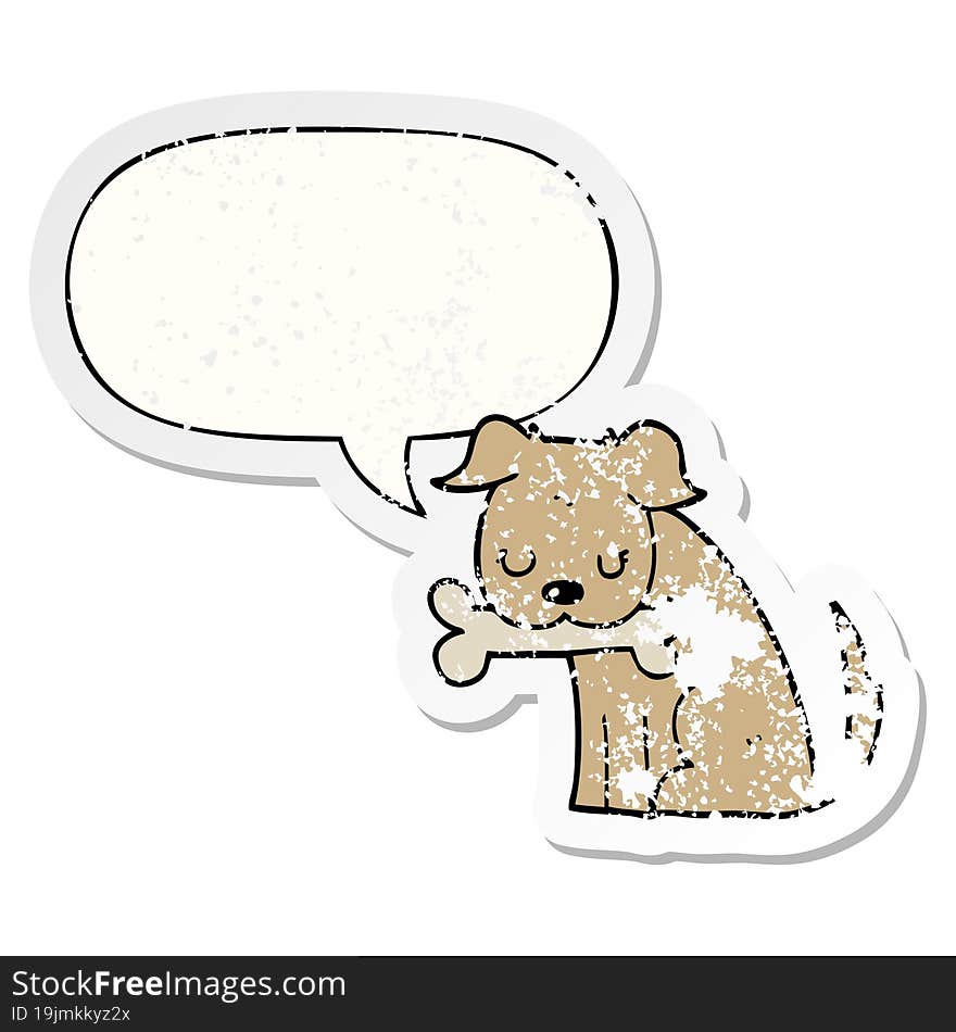 cartoon dog with speech bubble distressed distressed old sticker. cartoon dog with speech bubble distressed distressed old sticker