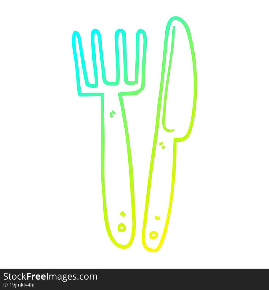 cold gradient line drawing cartoon plastic knife and fork