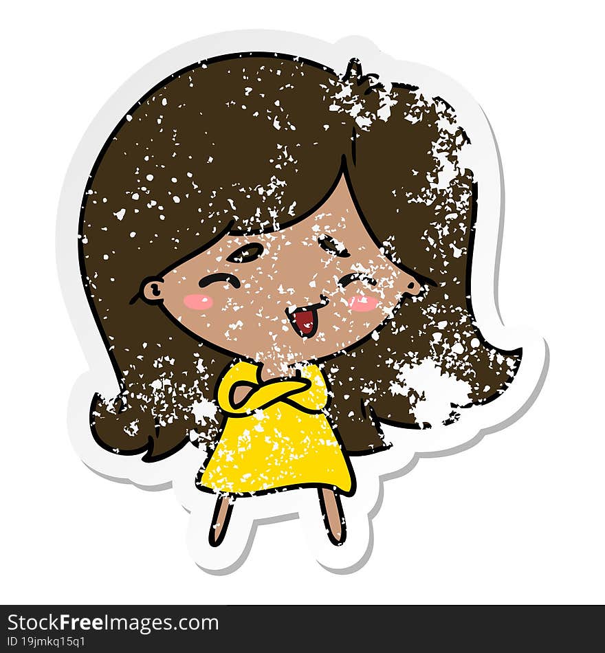 Distressed Sticker Cartoon Of A Cute Kawaii Girl