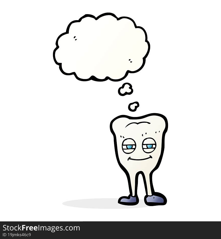 cartoon smiling tooth with thought bubble