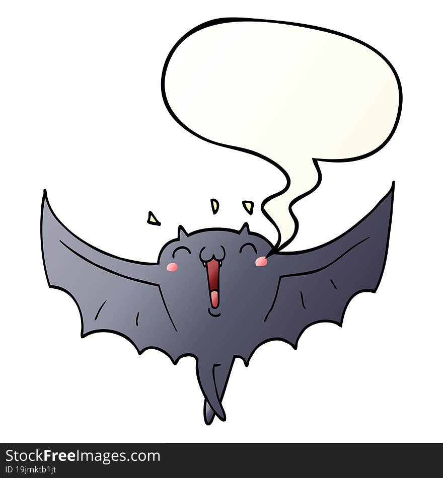 cartoon happy vampire bat and speech bubble in smooth gradient style