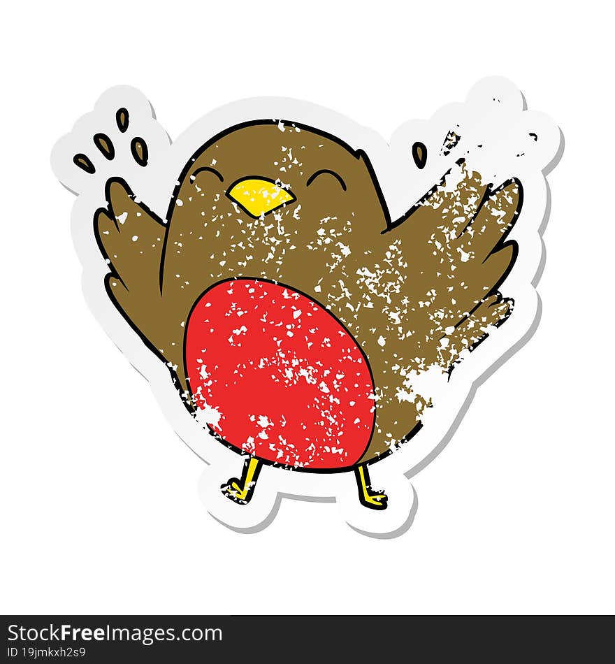 distressed sticker of a cartoon robin flapping wings