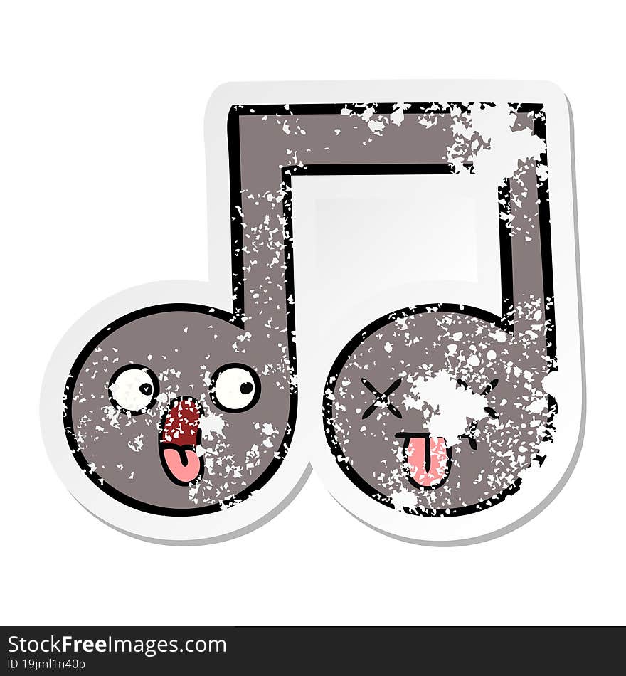 distressed sticker of a cute cartoon musical note