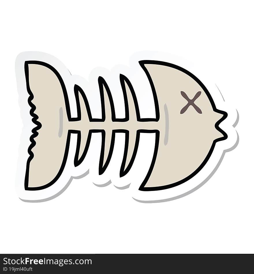 sticker of a quirky hand drawn cartoon dead fish bone