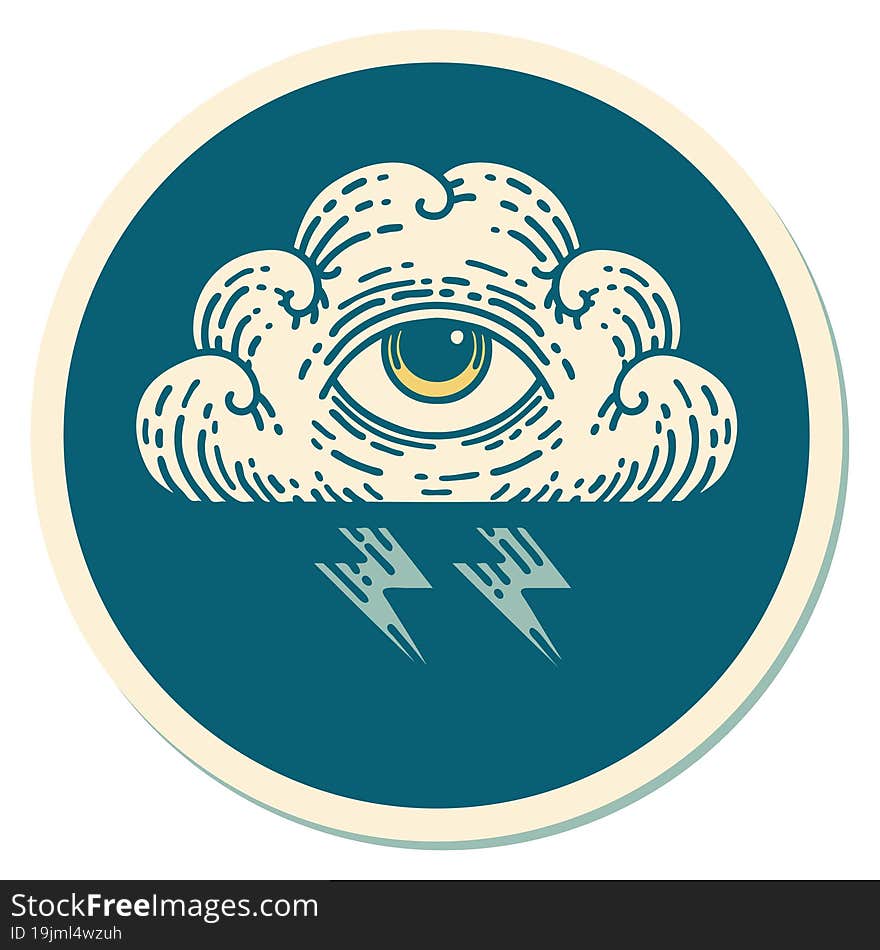 Tattoo Style Sticker Of An All Seeing Eye Cloud