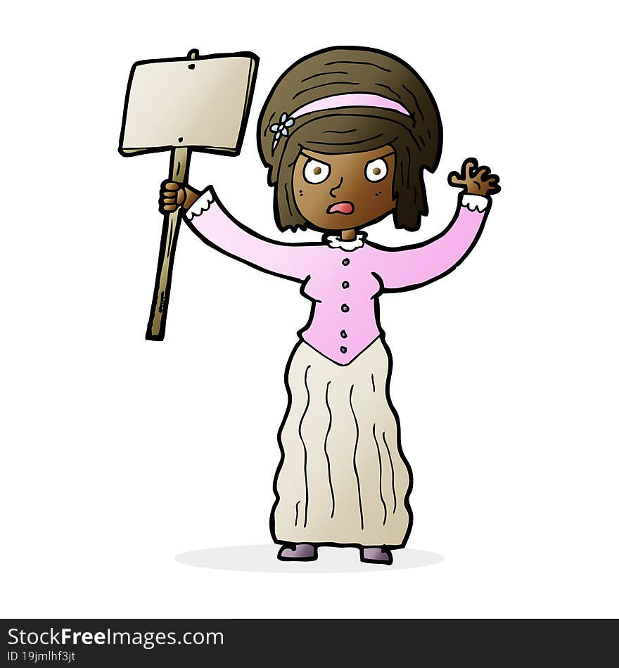 Cartoon Vicorian Woman Protesting