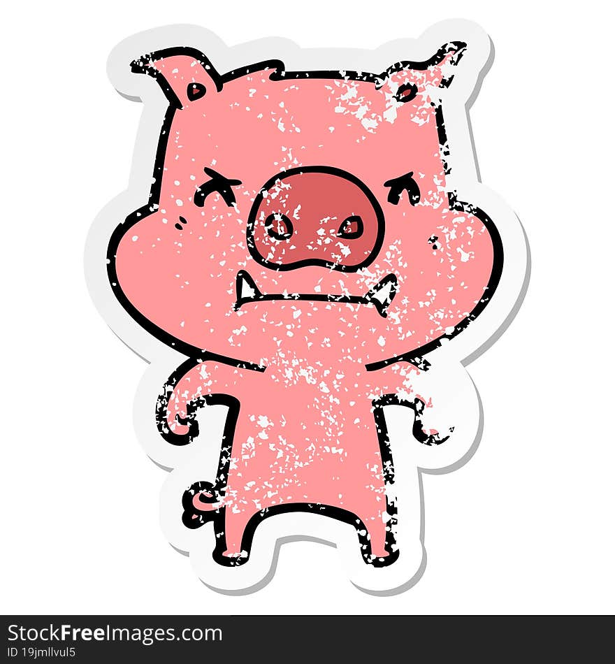 distressed sticker of a angry cartoon pig