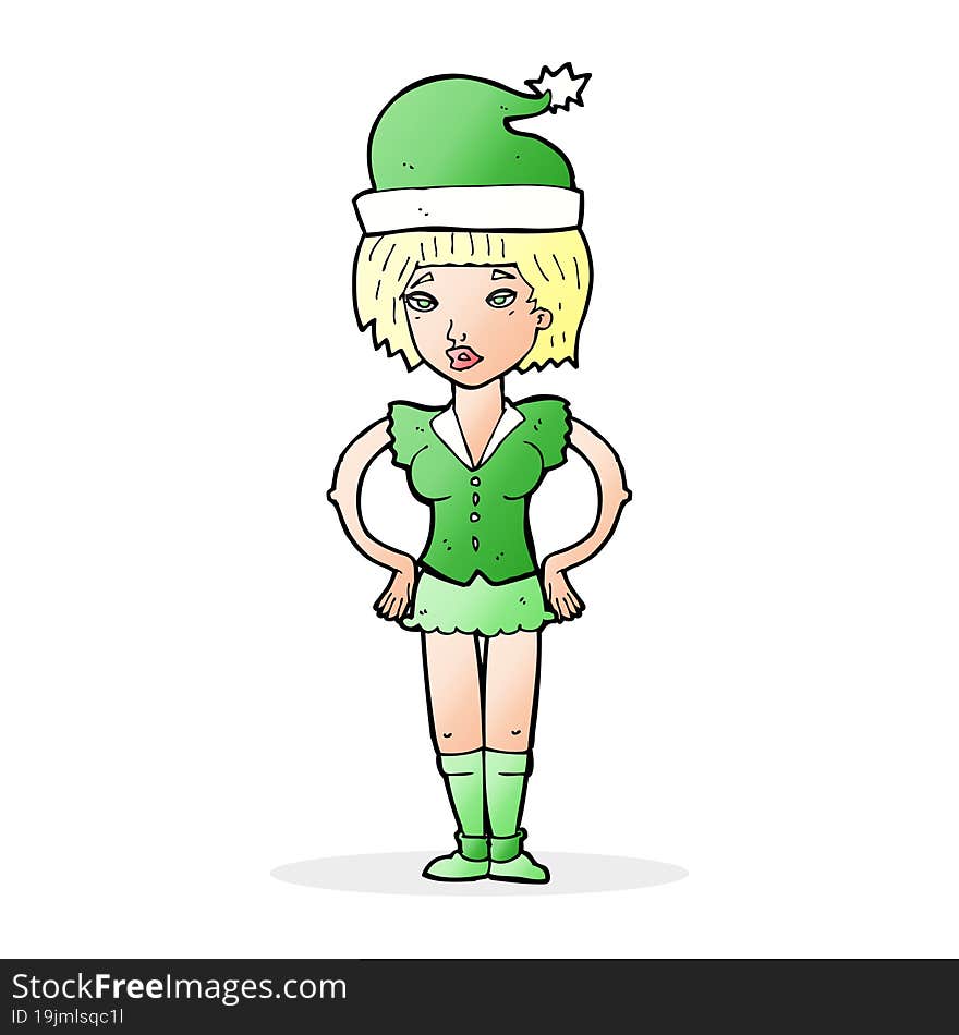 Cartoon Woman In Christmas Elf Outfit