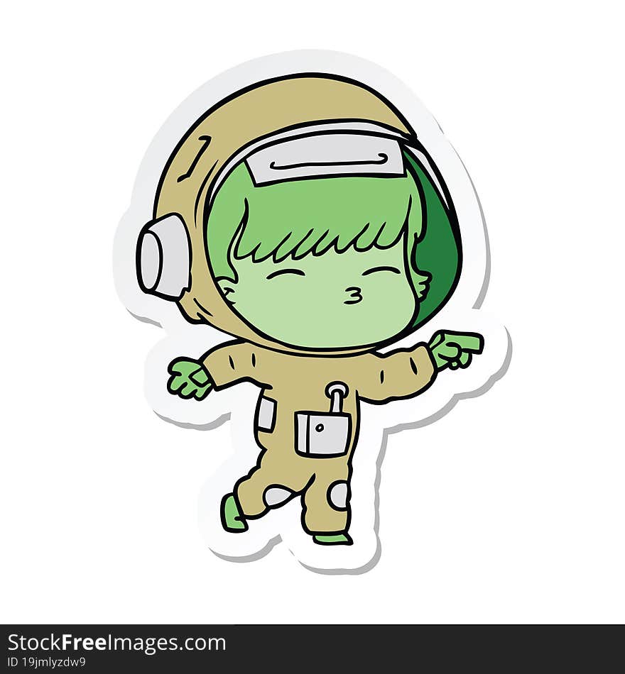 sticker of a cartoon curious astronaut