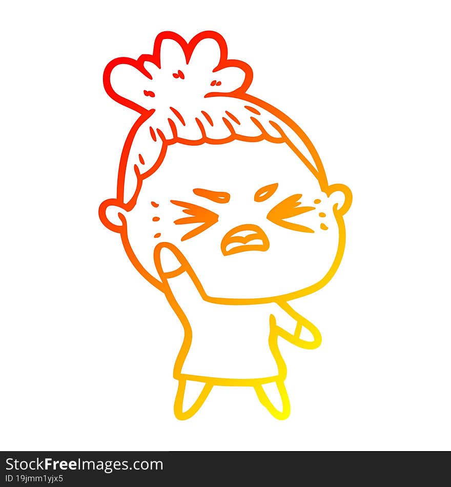 warm gradient line drawing of a cartoon angry woman