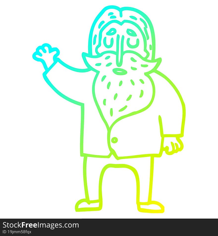 cold gradient line drawing of a cartoon old man waving