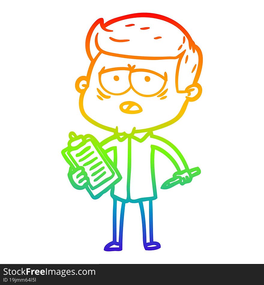 Rainbow Gradient Line Drawing Cartoon Tired Man